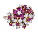 Oscar Heyman Retro 5.15 CTW Diamond Ruby 18 Karat Gold Cluster Flower Ring - Wilson's Estate Jewelry