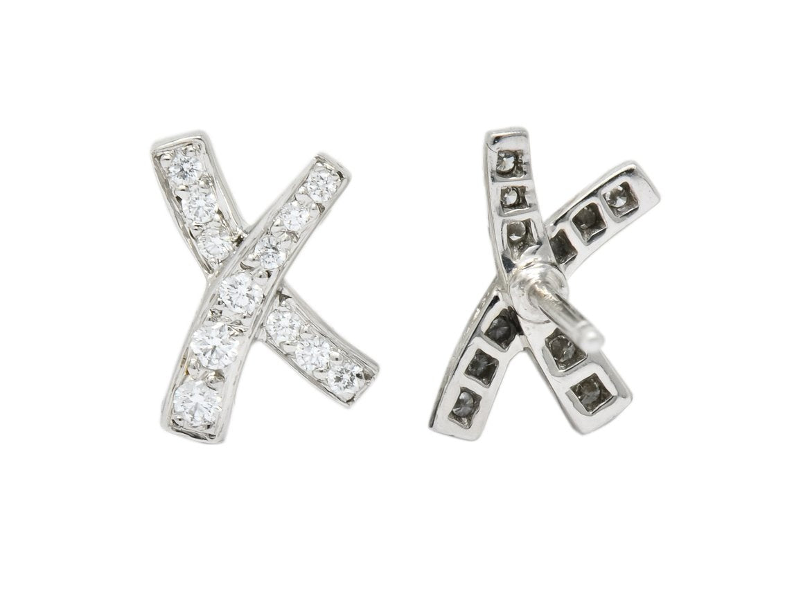 Paloma Picasso Tiffany & Co. 1980's Vintage 0.30 CTW Diamond Platinum Kiss X Stud Earrings - Wilson's Estate Jewelry