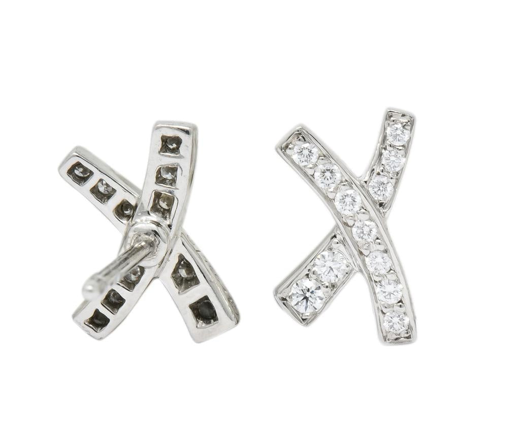 Paloma Picasso Tiffany & Co. 1980's Vintage 0.30 CTW Diamond Platinum Kiss X Stud Earrings - Wilson's Estate Jewelry