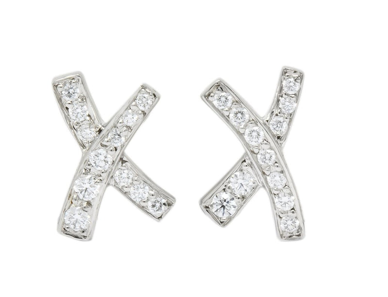 Paloma Picasso Tiffany & Co. 1980's Vintage 0.30 CTW Diamond Platinum Kiss X Stud Earrings - Wilson's Estate Jewelry