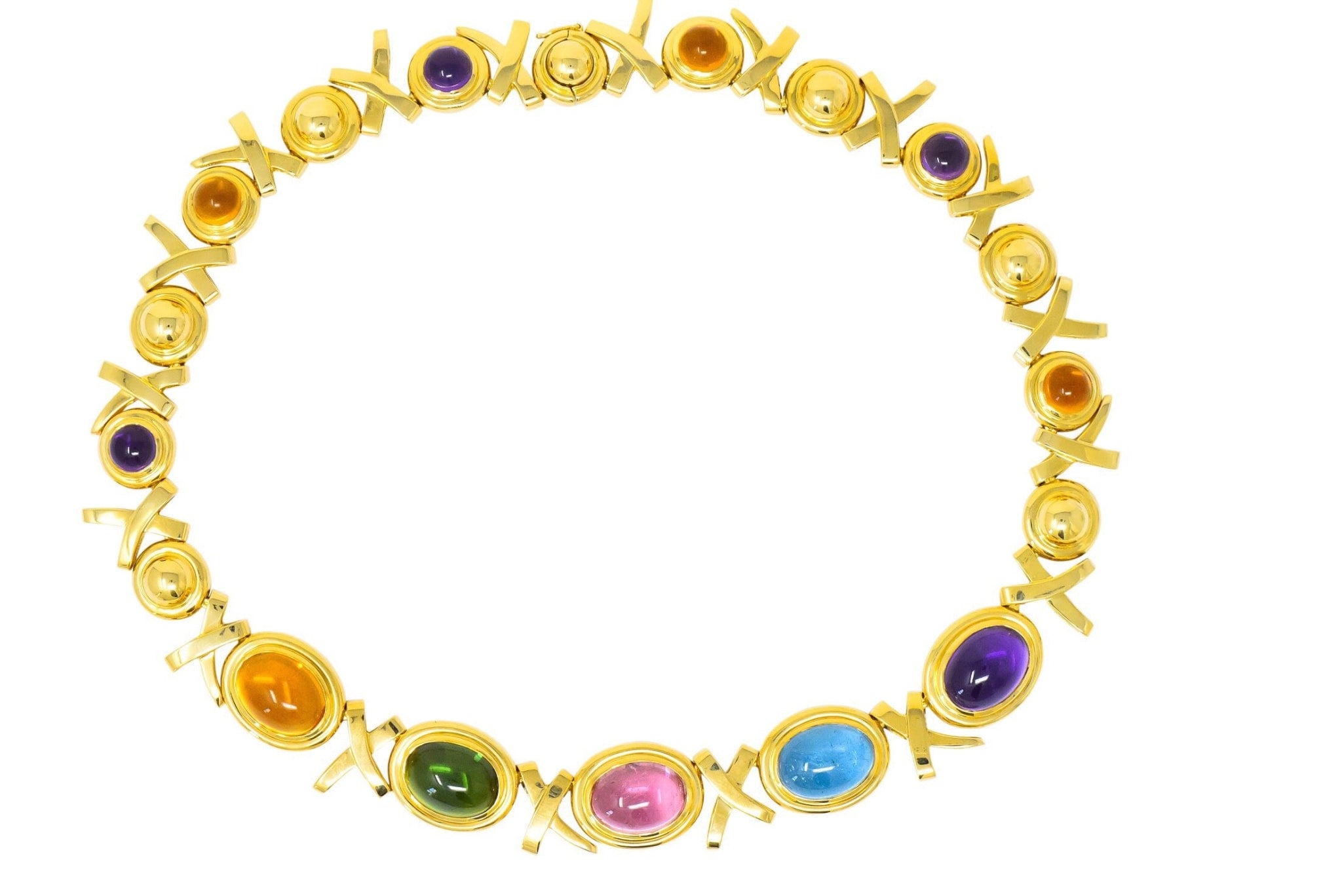 Paloma Picasso Tiffany & Co. 1983 Multi-Gem 18 Karat Gold Forever X Necklace Wilson's Estate Jewelry