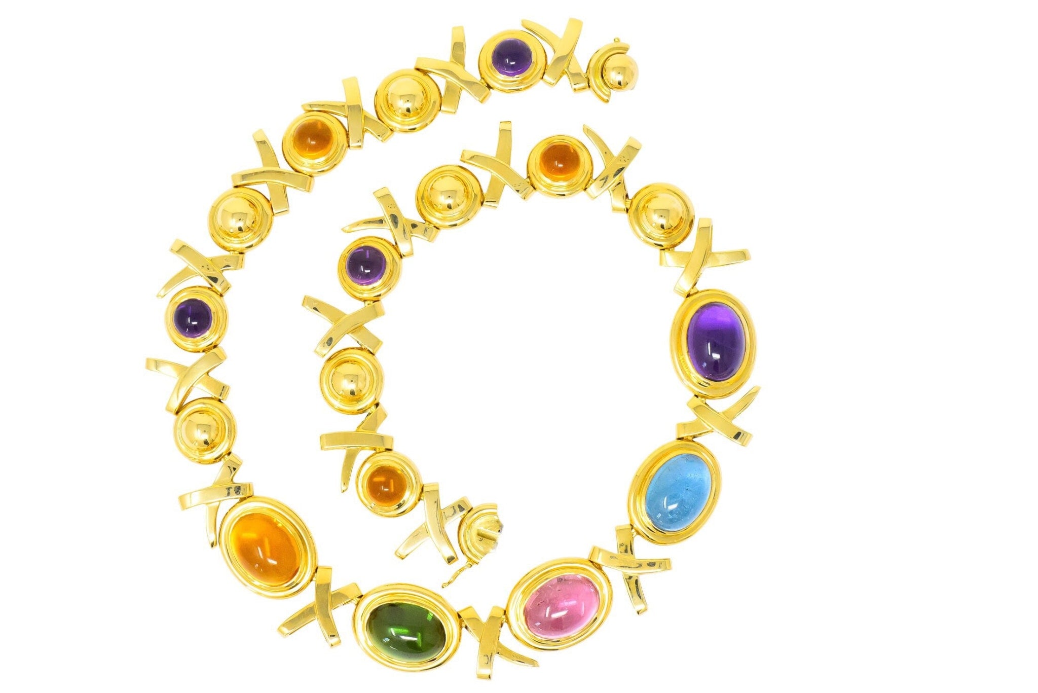 Paloma Picasso Tiffany & Co. 1983 Multi-Gem 18 Karat Gold Forever X Necklace Wilson's Estate Jewelry