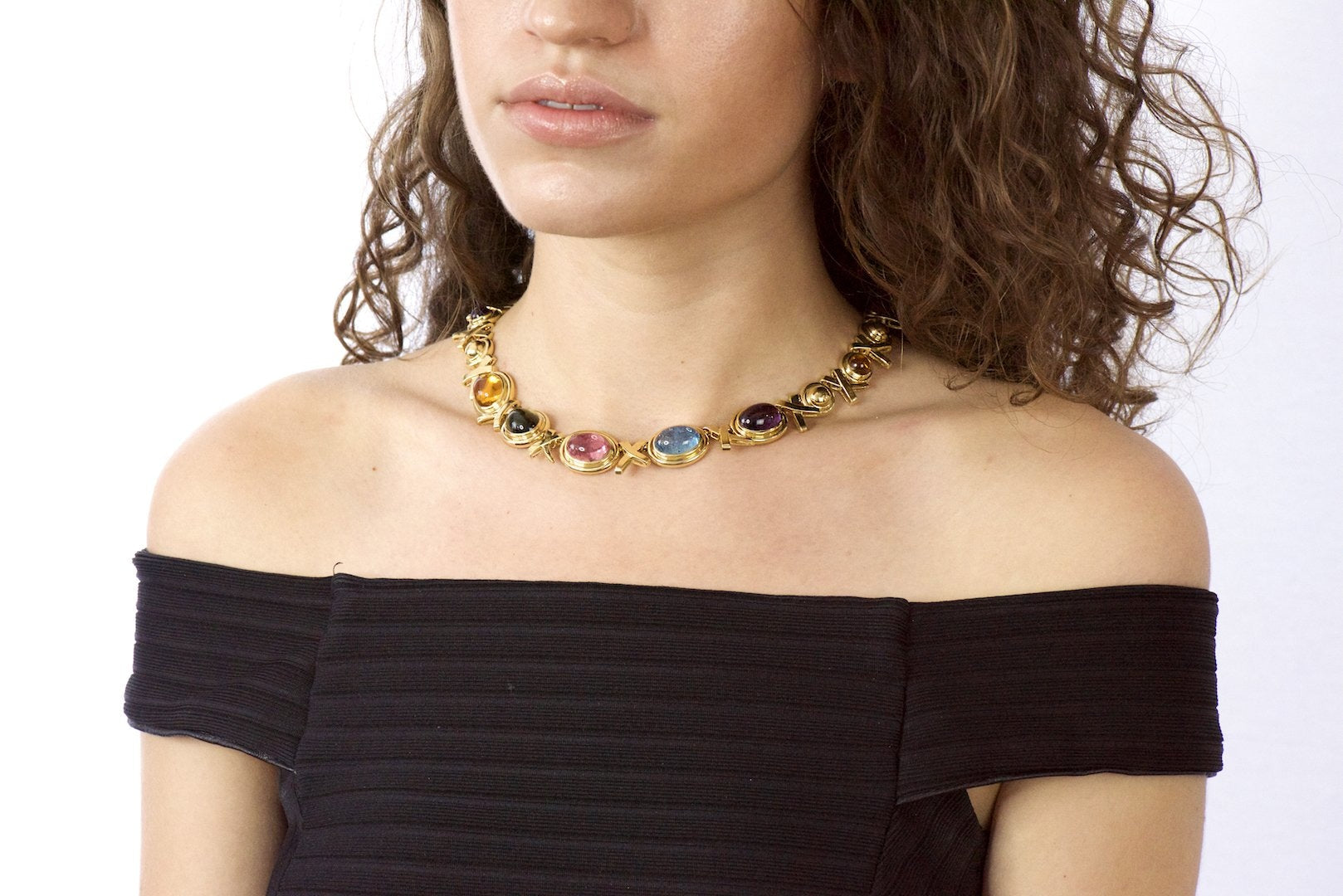 Paloma Picasso Tiffany & Co. 1983 Multi-Gem 18 Karat Gold Forever X Necklace Wilson's Estate Jewelry