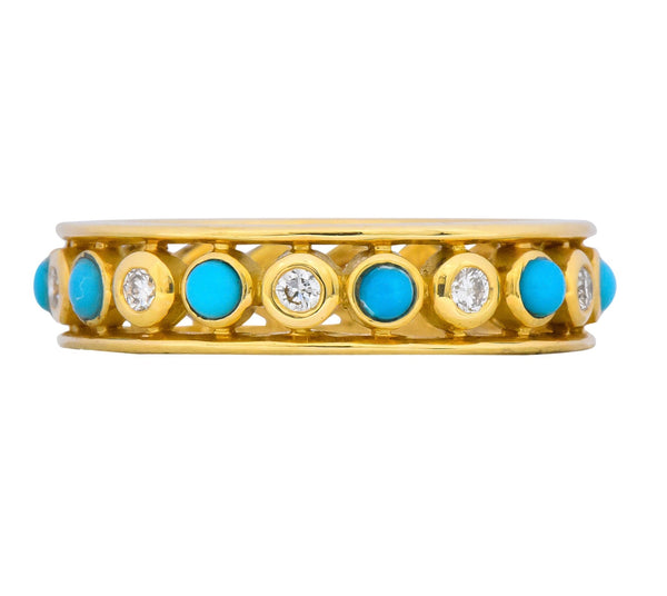 Paloma Picasso Tiffany & Co. Italy Diamond Turquoise 18 Karat Gold Band Ring - Wilson's Estate Jewelry