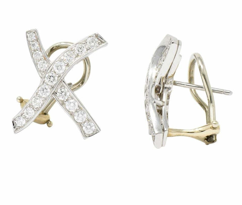 Paloma Picasso Tiffany Co. Vintage 1.20 Carat Diamond Platinum X Kiss Earrings