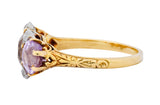 Pastel Victorian 5.42 CTW Sapphire Diamond 18 Karat Gold Three Stone Ring - Wilson's Estate Jewelry