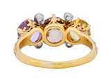 Pastel Victorian 5.42 CTW Sapphire Diamond 18 Karat Gold Three Stone Ring - Wilson's Estate Jewelry