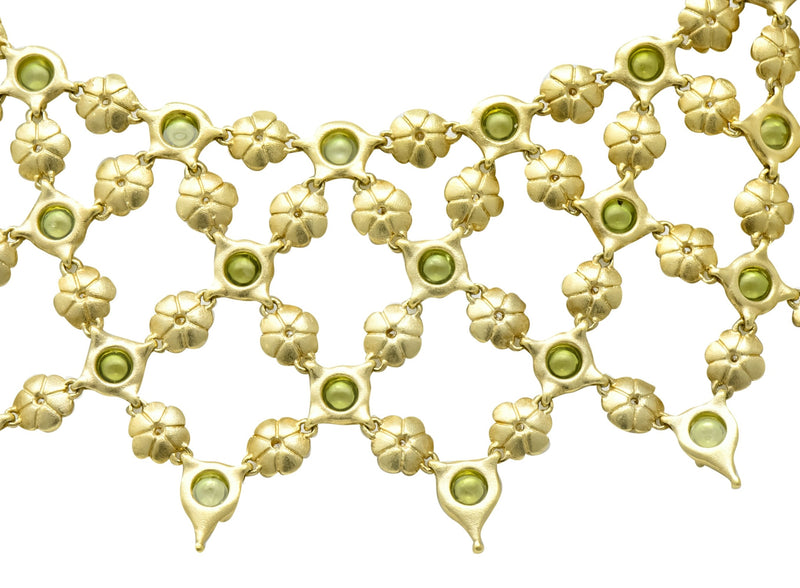 Paul Morelli 30.52 CTW Peridot Diamond 18 Karat Green Gold Floral Lace Fringe Necklace - Wilson's Estate Jewelry