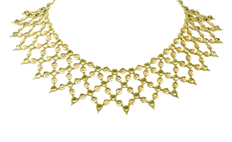 Paul Morelli 30.52 CTW Peridot Diamond 18 Karat Green Gold Floral Lace Fringe Necklace - Wilson's Estate Jewelry