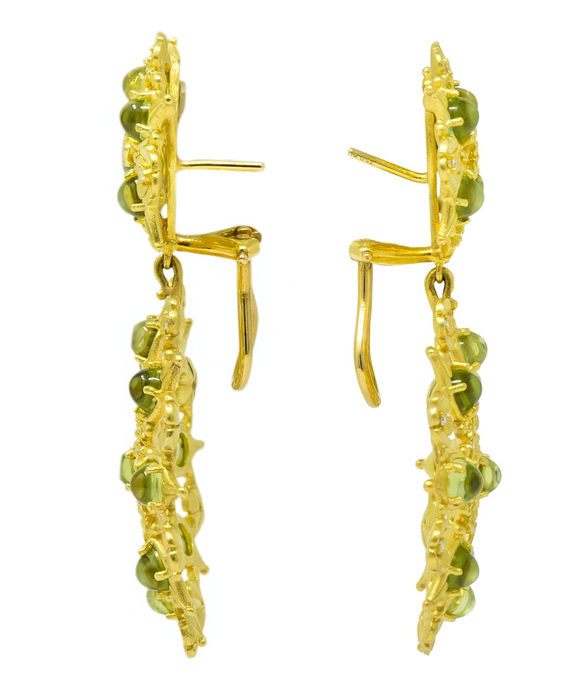 Paul Morelli 8.18 CTW Peridot Diamond 18 Karat Green Gold Floral Lace Earrings - Wilson's Estate Jewelry
