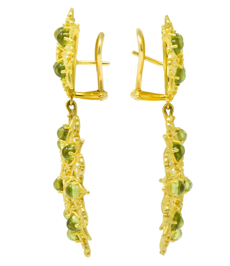 Paul Morelli 8.18 CTW Peridot Diamond 18 Karat Green Gold Floral Lace Earrings - Wilson's Estate Jewelry