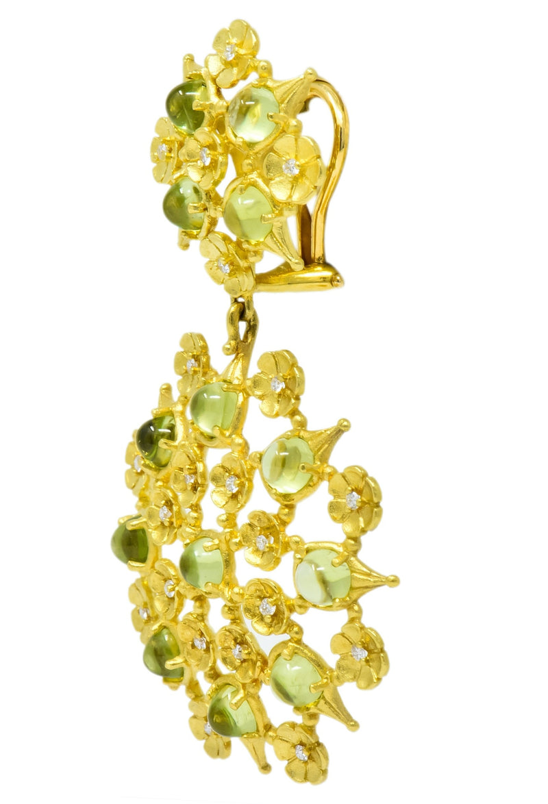 Paul Morelli 8.18 CTW Peridot Diamond 18 Karat Green Gold Floral Lace Earrings - Wilson's Estate Jewelry