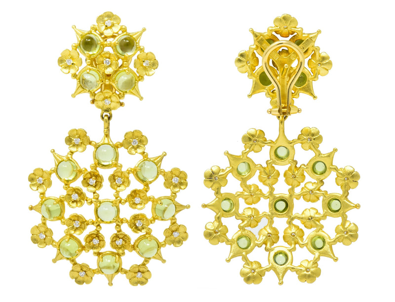 Paul Morelli 8.18 CTW Peridot Diamond 18 Karat Green Gold Floral Lace Earrings - Wilson's Estate Jewelry