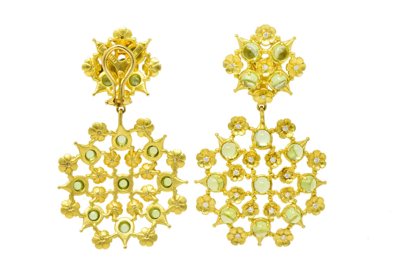 Paul Morelli 8.18 CTW Peridot Diamond 18 Karat Green Gold Floral Lace Earrings - Wilson's Estate Jewelry