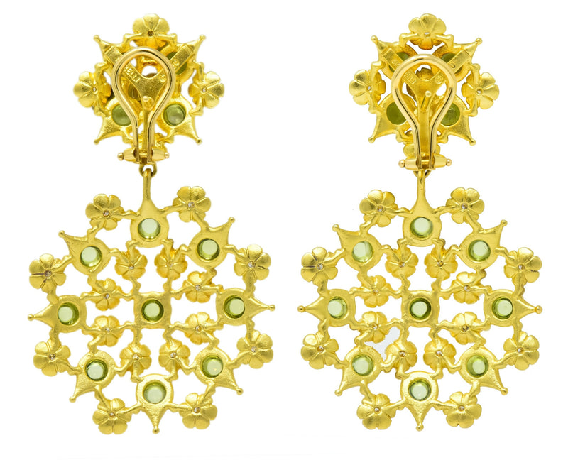 Paul Morelli 8.18 CTW Peridot Diamond 18 Karat Green Gold Floral Lace Earrings - Wilson's Estate Jewelry