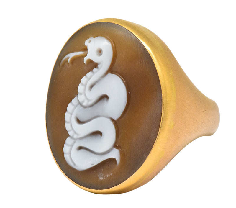 Pomellato Eva Rose Shell 18 Karat Rose Gold Snake Cameo Unisex Ring - Wilson's Estate Jewelry