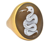 Pomellato Eva Rose Shell 18 Karat Rose Gold Snake Cameo Unisex Ring - Wilson's Estate Jewelry