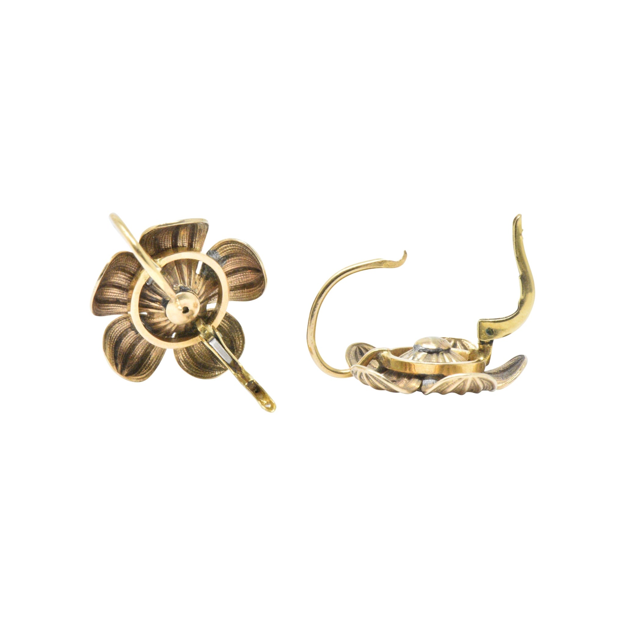 Pretty Diamond & 14K Gold Victorian Flower Earrings Wilson's Estate Jewelry