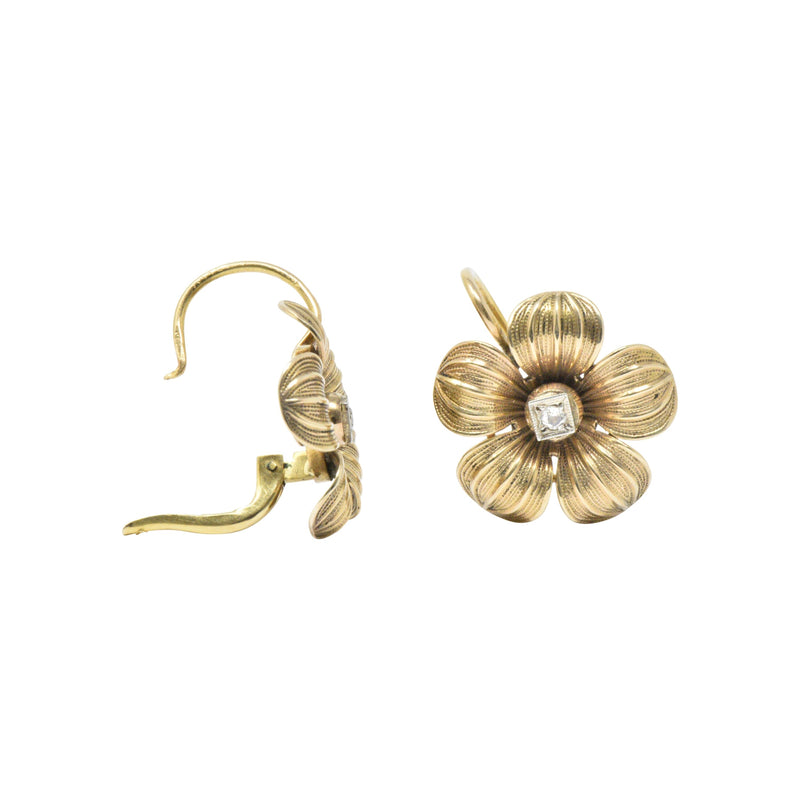 Pretty Diamond & 14K Gold Victorian Flower Earrings Wilson's Estate Jewelry