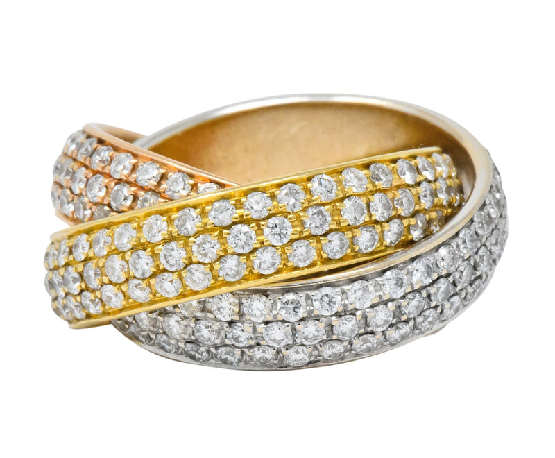 Rabino 5.00 CTW Diamond 18 Karat Tri-Colored Italian Rolling Band Trinity Ring - Wilson's Estate Jewelry