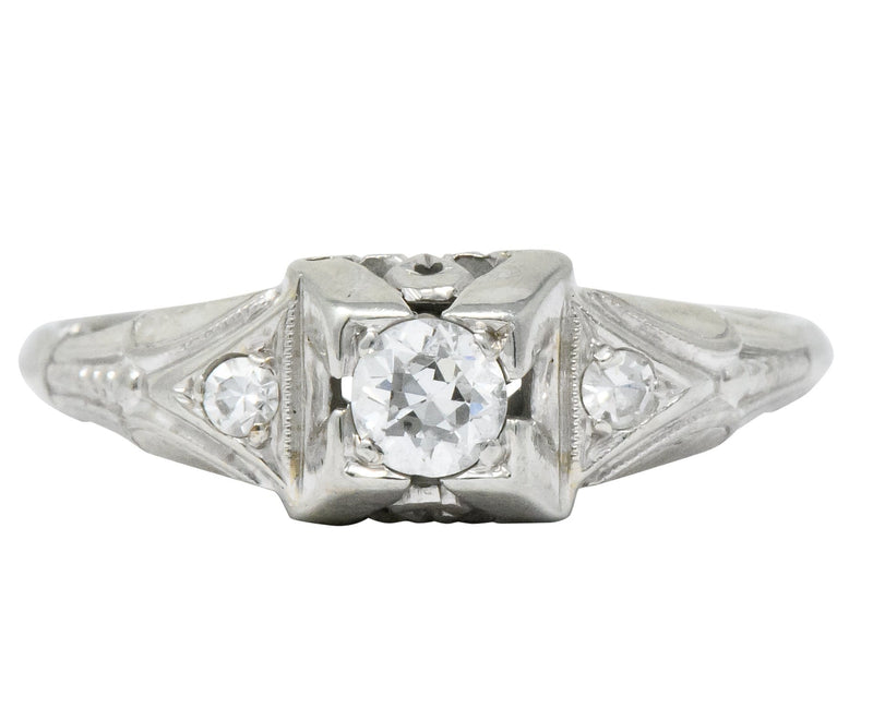 Retro 0.25 CTW Diamond 18 Karat White Gold Engagement Ring Wilson's Estate Jewelry