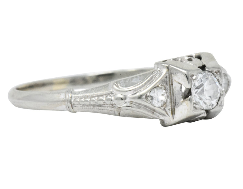 Retro 0.25 CTW Diamond 18 Karat White Gold Engagement Ring Wilson's Estate Jewelry