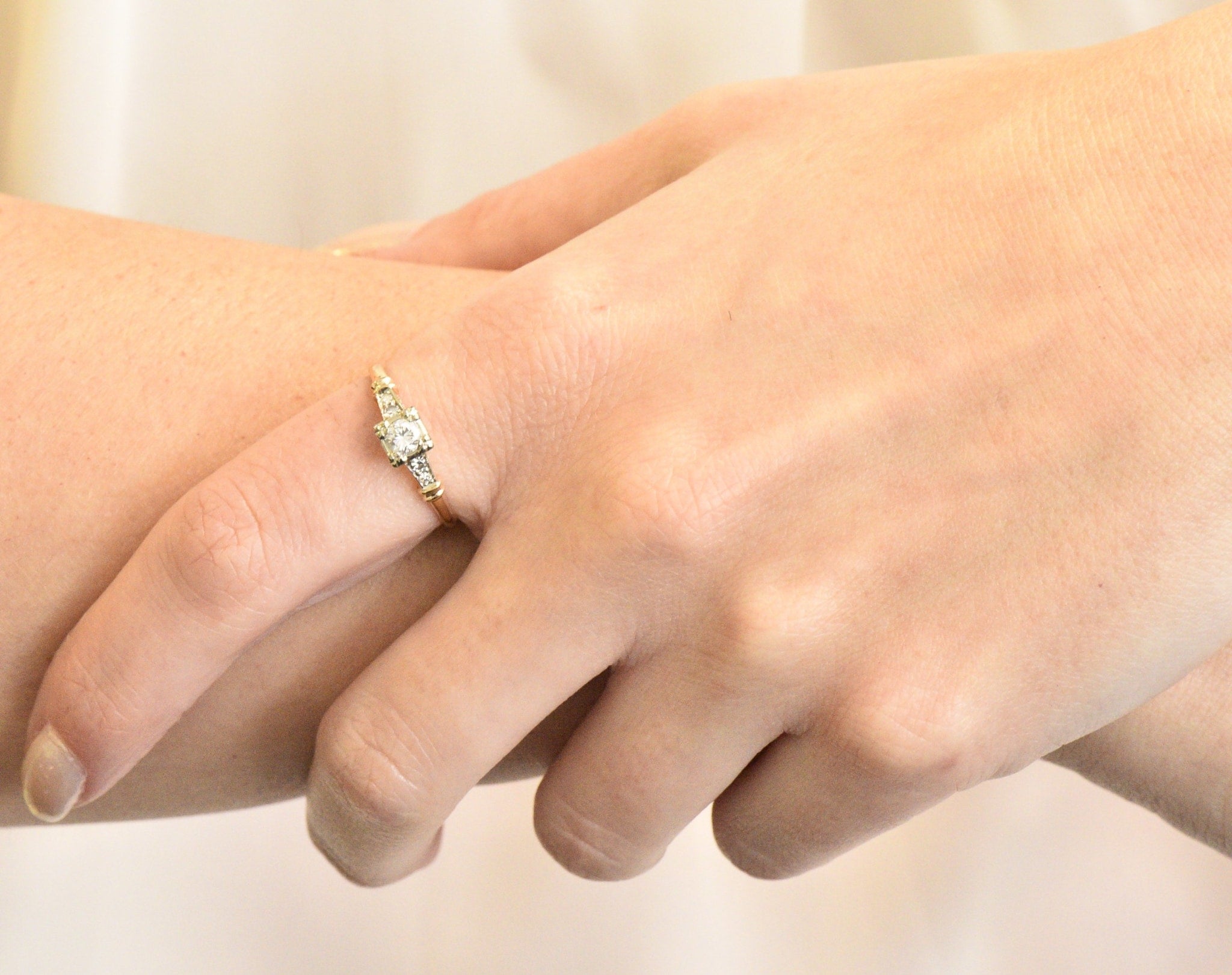 Retro 0.32 CTW Diamond 14 Karat Gold Engagement Ring Circa 1940 Wilson's Estate Jewelry