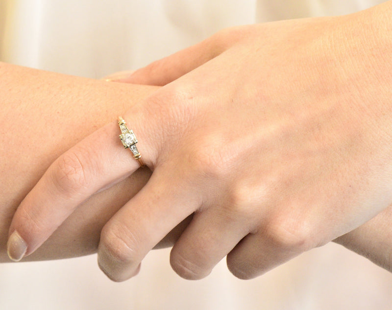 Retro 0.32 CTW Diamond 14 Karat Gold Engagement Ring Circa 1940 Wilson's Estate Jewelry
