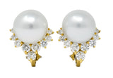 Retro 0.76 CTW Diamond Cultured South Sea Pearl 18 Karat Gold Earrings - Wilson's Estate Jewelry