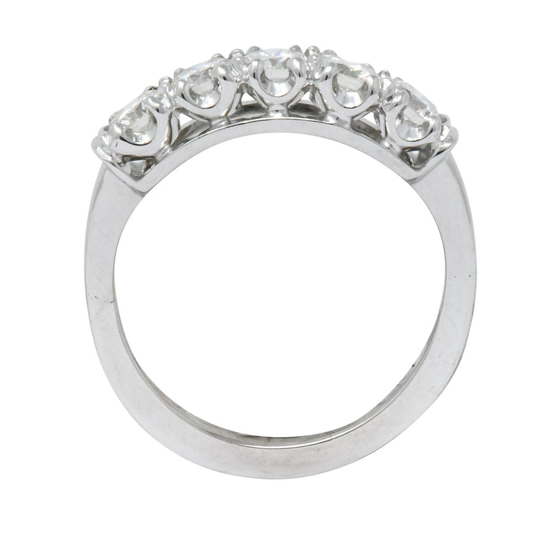Retro 0.90 CTW Diamond Platinum Anniversary 5 Stone Band Ring Wilson's Antique & Estate Jewelry