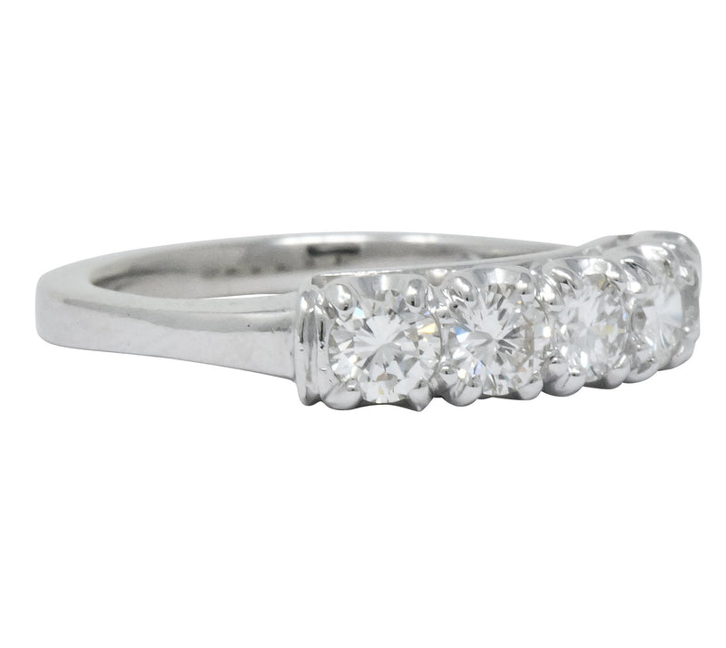 Retro 0.90 CTW Diamond Platinum Anniversary 5 Stone Band Ring Wilson's Antique & Estate Jewelry