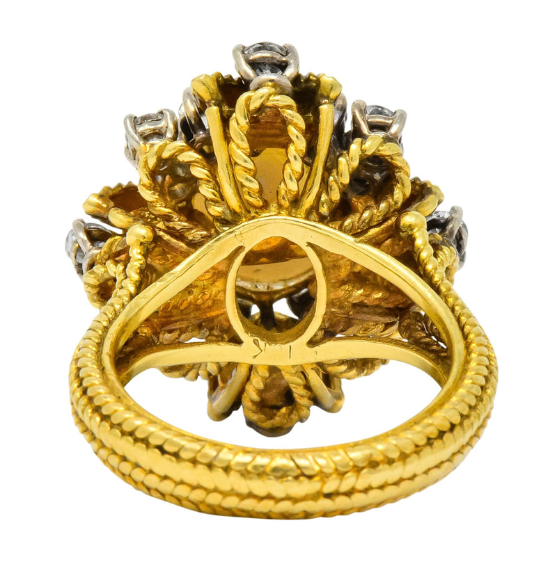 Retro 0.95 CTW Diamond South Sea Pearl 18 Karat Gold Cluster Ring - Wilson's Estate Jewelry