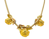 Retro 1.00 CTW Citrine Diamond Platinum 14 Karat Tri-Colored Gold Flower Necklace - Wilson's Estate Jewelry
