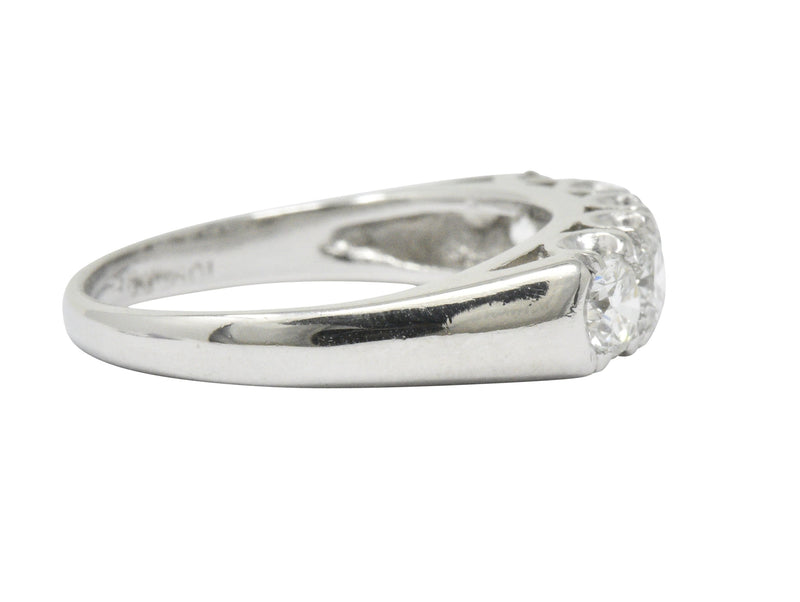 Retro 1.25 CTW Diamond Platinum 5 Stone Anniversary Band Stackable Ring Wilson's Estate Jewelry