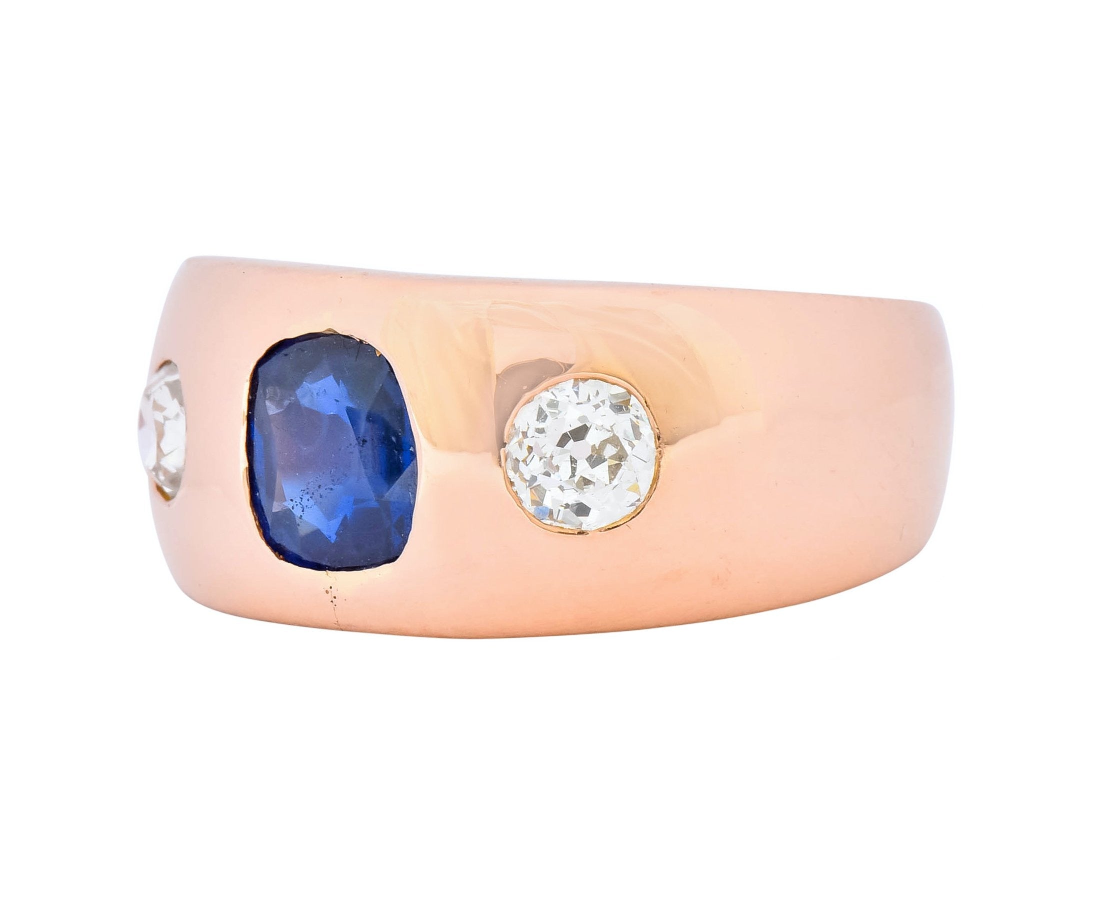 Retro 1.40 CTW Sapphire Diamond 18 Karat Rose Gold Unisex Gypsy Band Ring - Wilson's Estate Jewelry