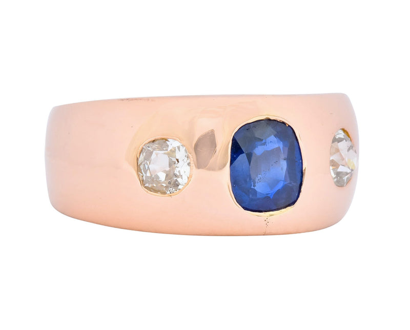 Retro 1.40 CTW Sapphire Diamond 18 Karat Rose Gold Unisex Gypsy Band Ring - Wilson's Estate Jewelry