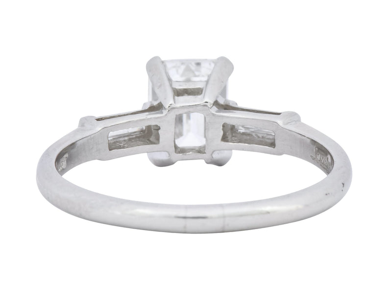 Retro 1.45 CTW Emerald Cut Diamond Platinum Lovebright Engagement Ring GIA - Wilson's Estate Jewelry