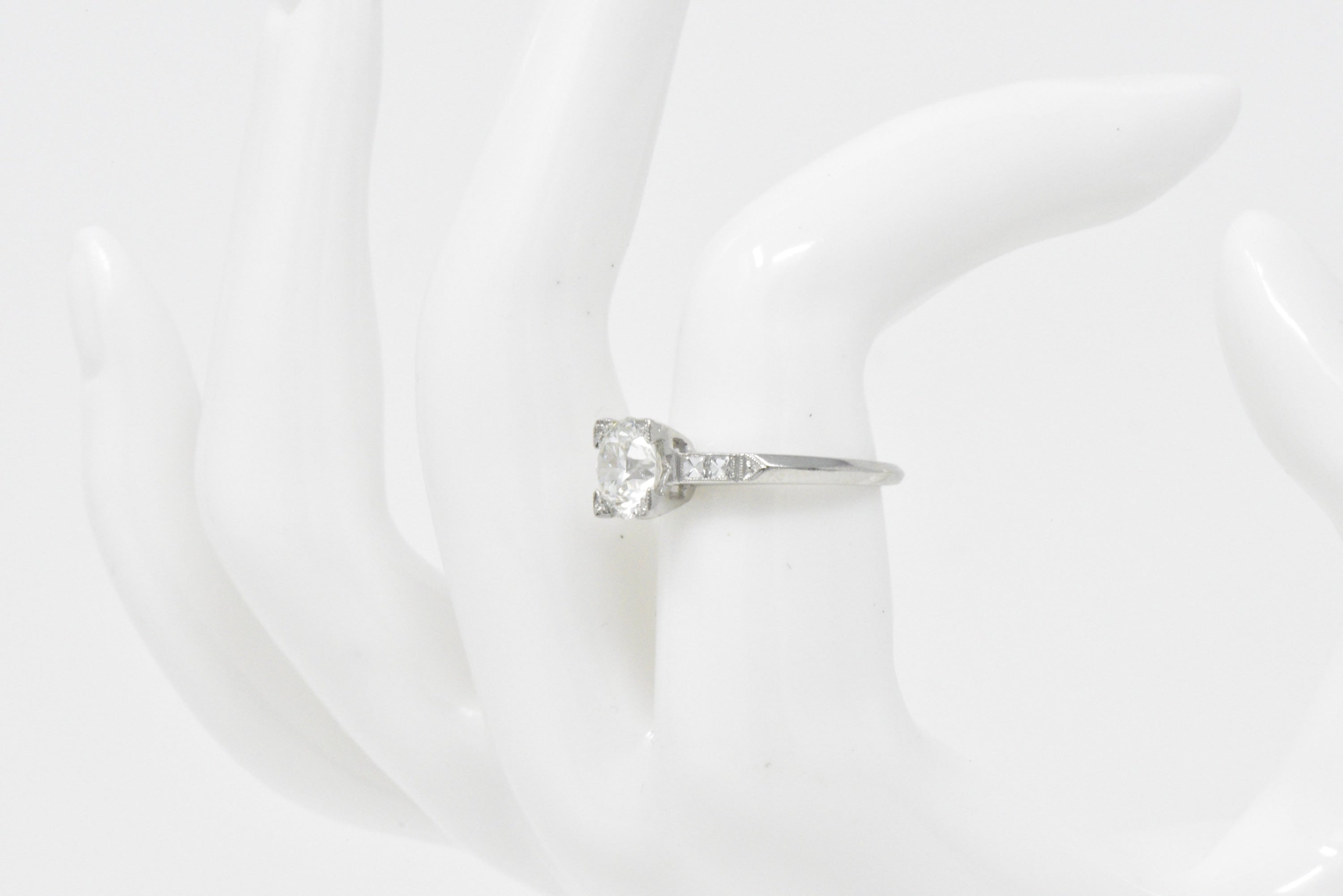 Retro 1.54 CTW Diamond Platinum Engagement Ring GIA Circa 1940 Wilson's Estate Jewelry