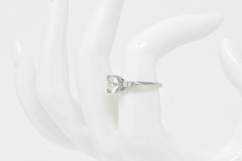 Retro 1.54 CTW Diamond Platinum Engagement Ring GIA Circa 1940 Wilson's Estate Jewelry