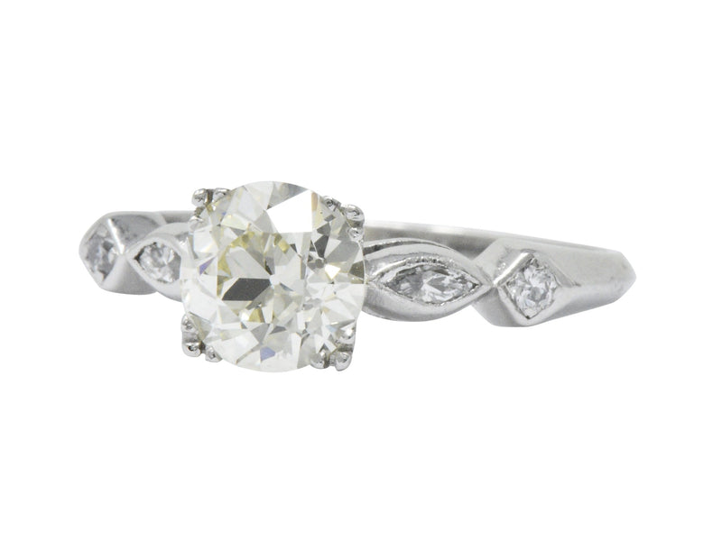 Retro 1.69 CTW Diamond Platinum Geometric Engagement Ring GIA Wilson's Estate Jewelry