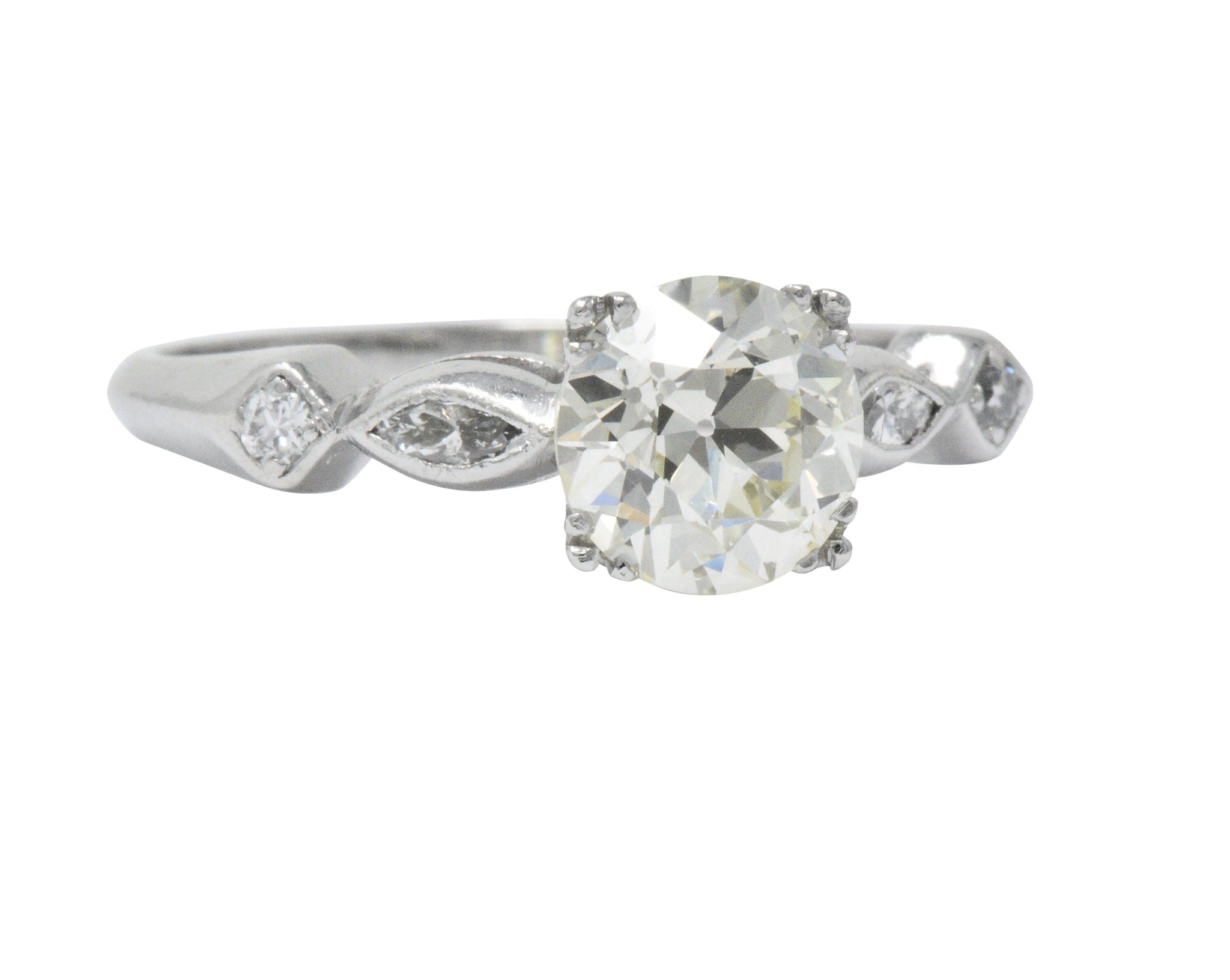 Retro 1.69 CTW Diamond Platinum Geometric Engagement Ring GIA Wilson's Estate Jewelry