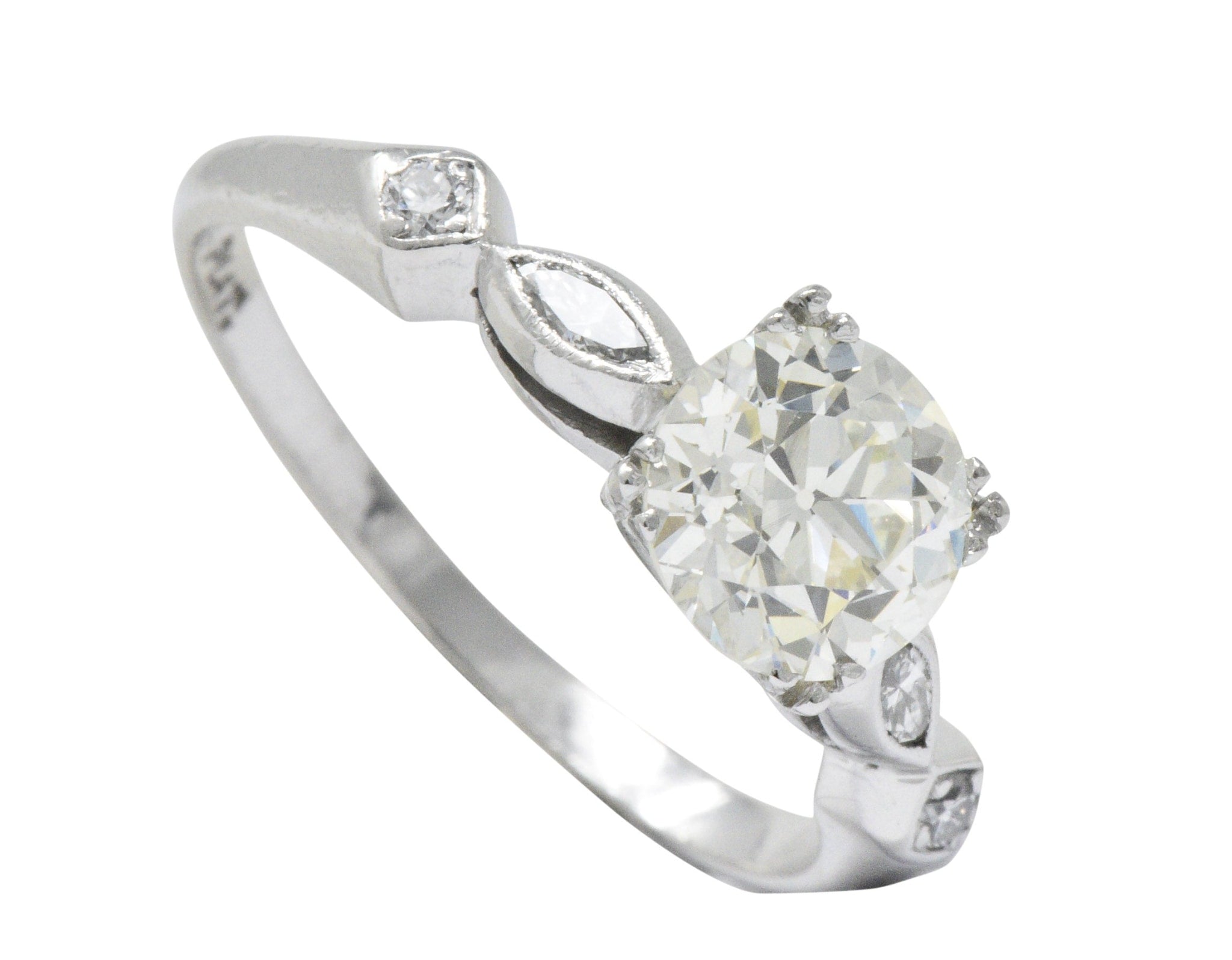 Retro 1.69 CTW Diamond Platinum Geometric Engagement Ring GIA Wilson's Estate Jewelry
