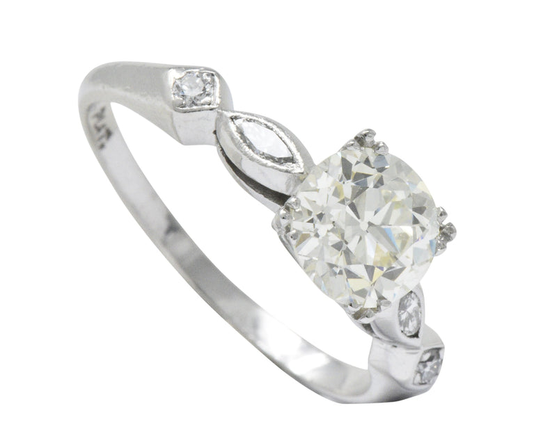 Retro 1.69 CTW Diamond Platinum Geometric Engagement Ring GIA Wilson's Estate Jewelry