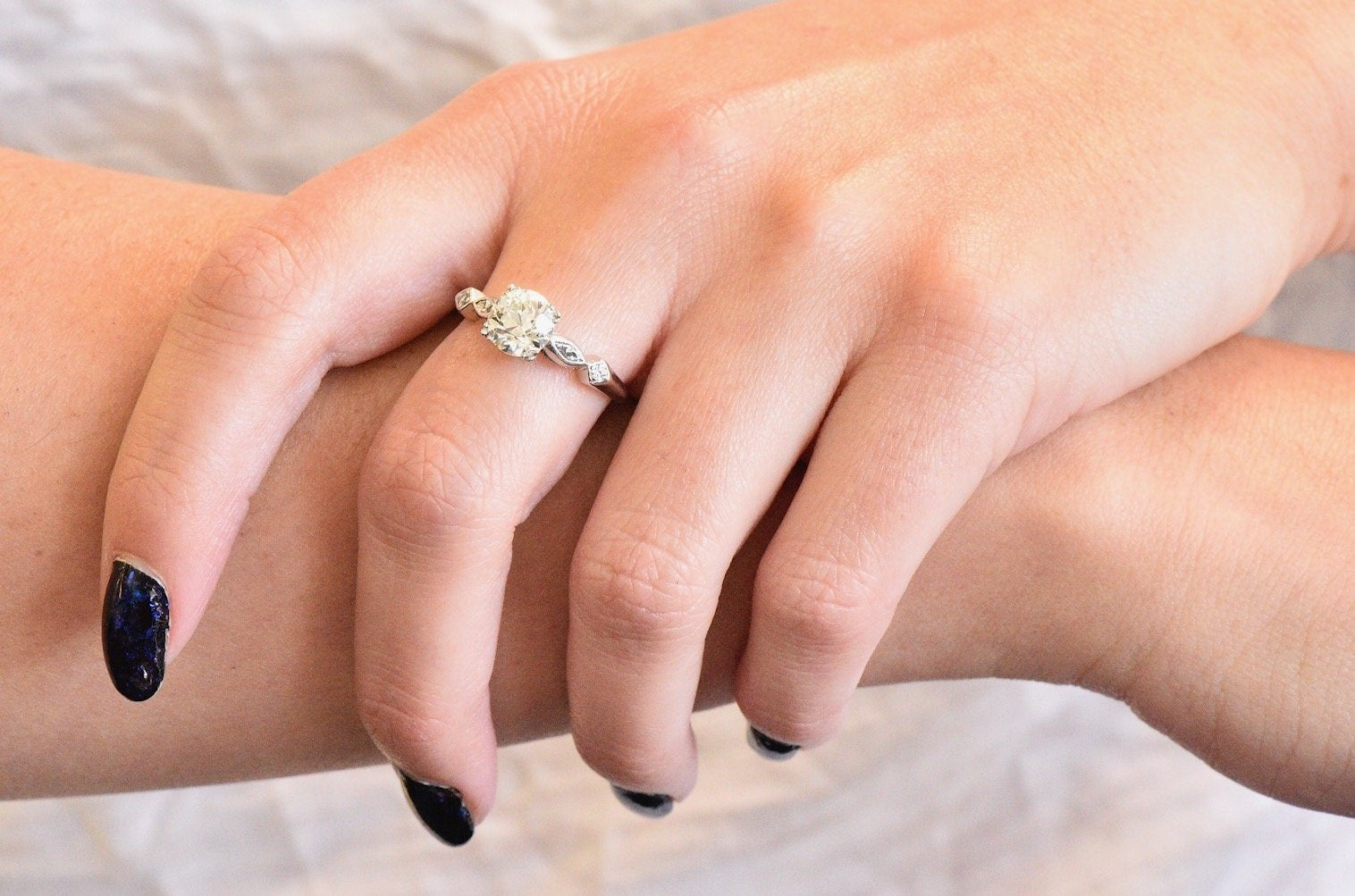Retro 1.69 CTW Diamond Platinum Geometric Engagement Ring GIA Wilson's Estate Jewelry