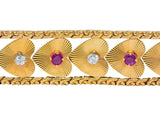 Retro 1.80 CTW Diamond Ruby 14 Karat Gold Heart Bracelet - Wilson's Estate Jewelry