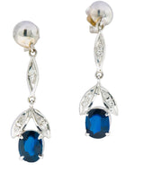 Retro 1.80 CTW No Heat Sapphire Diamond 14 Karat White Gold Drop Earrings GIA Wilson's Estate Jewelry