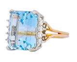 Retro 16.78 CTW Aquamarine Diamond 18 Karat Two-Tone Gold Cocktail Ring - Wilson's Estate Jewelry