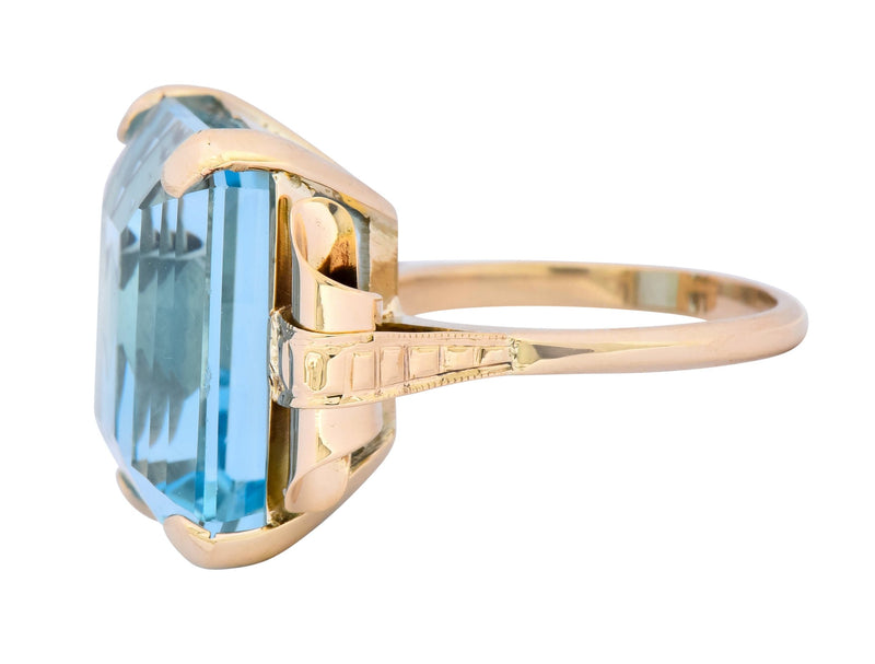 Retro 17.86 CTW Aquamarine 14 Karat Gold Cocktail Ring - Wilson's Estate Jewelry