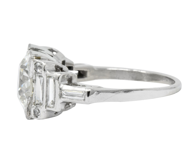Retro 1940's 3.29 CTW Old European Diamond Platinum Engagement Ring GIA - Wilson's Estate Jewelry