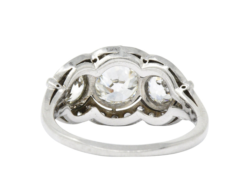 Retro 1940's Three Stone 2.60 CTW Diamond Palladium Ring Wilson's Estate Jewelry